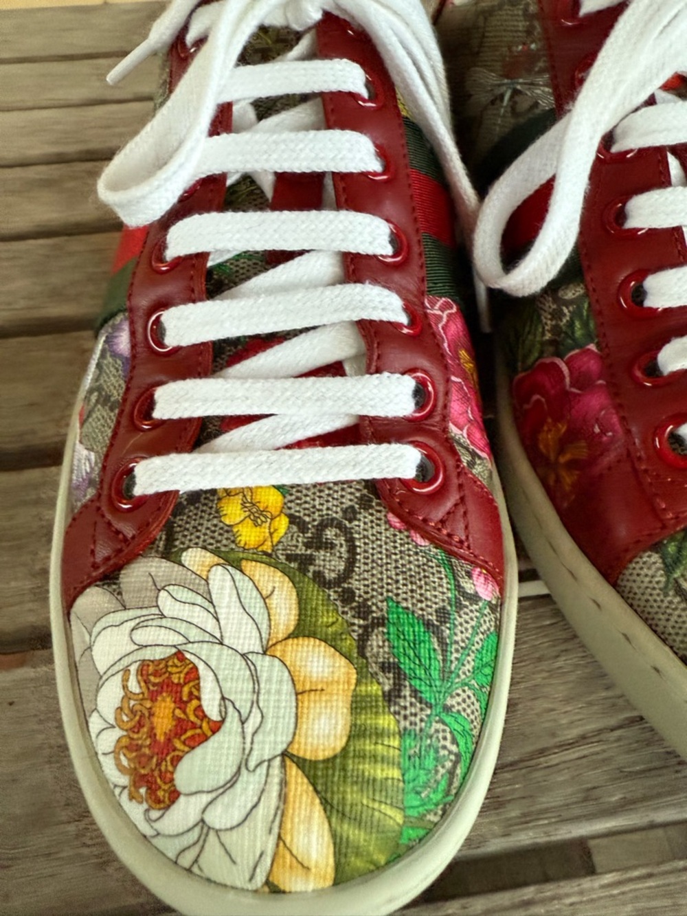 Gucci Ace Blooms GG Supreme Floral Sneakers 36.5 6.5 Full set w/box - Picture 9 of 16